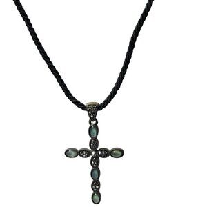 Cookie Lee Black Rope Cross Pendant Necklace Religious Spiritual Fashion Jewelry